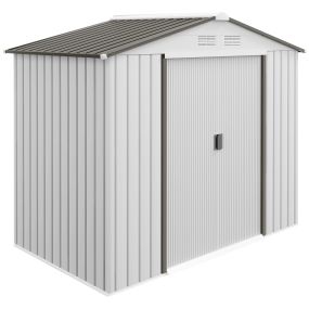 Caseta de jardín exterior metálica 2,5 m² 213x130x185 cm blanca con 2 puertas correderas y 4 ventanas