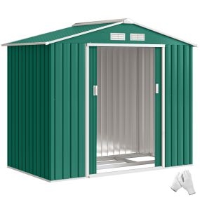 Caseta de jardín exterior metálica 2,5 m² 213x130x185 cm verde oscuro con 2 puertas y 4 ventanas