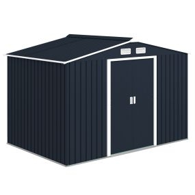 Caseta de jardín exterior metálica 4,9 m² 277x195x192 cm gris oscuro con puerta corredera y ventilación