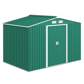 Caseta de jardín exterior metálica 4,9 m² 277x195x192 cm verde oscuro con puerta corredera y ventilación