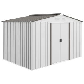 Caseta de jardín exterior metálica 4,9 m² 277x195x192 cm plata con puerta corredera y ventilación