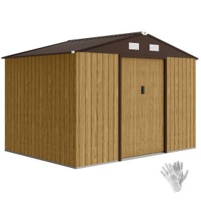 Caseta de jardín exterior metálica 4,9 m² 277x195x192 cm marrón claro con puerta corredera y ventilación