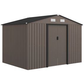 Caseta de jardín exterior metálica 4,9 m² 277x195x192 cm marrón con puerta corredera y ventilación