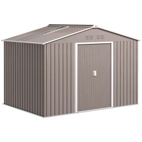Caseta de Jardín Exterior 4,9 m², 277x195x192 cm, Cobertizo de Jardín Exterior Metálico con Claraboya de Fibra de Vidrio, Puerta Corredera, Ventilación y Kit de Fundación, Gris Claro