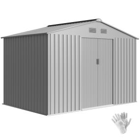 Caseta de jardín exterior metálica 4,9 m² 277x195x192 cm gris con puerta corredera y ventilación