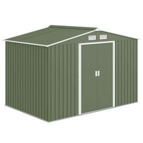 Caseta de jardín exterior metálica 4,9 m² 277x195x192 cm verde claro con puerta corredera y ventilación