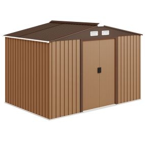Caseta de jardín exterior metálica 4,9 m² 277x195x192 cm amarilla con puerta corredera y ventilación