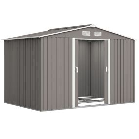Caseta de jardín exterior metálica 4,9 m² 277x195x192 cm gris con puerta corredera y ventilación