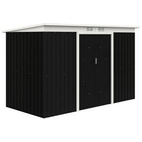 Caseta de jardín exterior metálica 3,2 m² 280x130x172 cm gris oscuro con puerta corredera, techo inclinado y 2 ventanas
