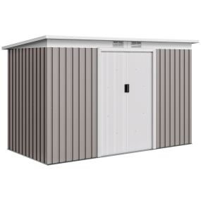 Caseta de jardín exterior metálica 3,2 m² 280x130x172 cm gris claro con puerta corredera y 2 ventanas