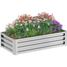 Jardinera exterior grande de acero galvanizado 120x60x30,5 cm plata