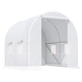 Invernadero de túnel 2,5x2x2 m con 4 ventanas de malla y puerta enrollable blanco