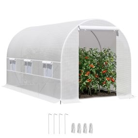 Invernadero de túnel exterior 4x2x2 m con 6 ventanas de malla y puerta enrollable blanco