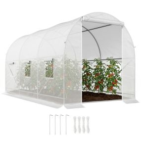 Invernadero de túnel exterior 3,5x2x2 m con 6 ventanas y puerta enrollable blanco