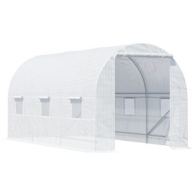 Invernadero de túnel exterior 4,5x2x2 m con 6 ventanas y puerta enrollable blanco
