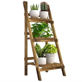 Soporte para plantas de madera de 3 niveles plegable 40x37x93 cm carbonizado