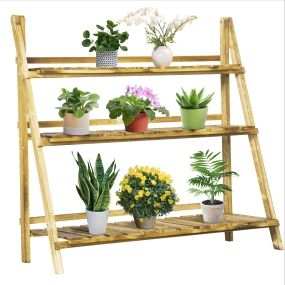 Soporte para plantas de madera de 3 niveles plegable 100x37x93 cm carbonizado