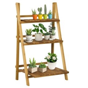 Soporte para plantas de madera de 3 niveles plegable 60x37x93 cm carbonizado