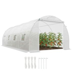 Invernadero túnel 6x3x2 m con 8 ventanas, puerta con cremallera, polietileno 140 g/m², acero, blanco