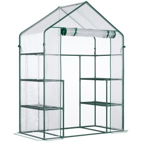 Invernadero de jardín con 4 estantes y 1 puerta con cremallera 142x73x195 cm verde