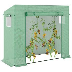 Invernadero pequeño de exterior con 2 ventanas, marco de acero y cubierta de PE 140 g/m², 200x76x168 cm, verde