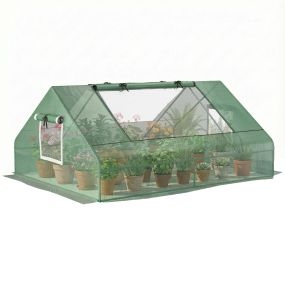 Invernadero exterior 180x140x80 cm con 4 ventanas, marco de acero y cubierta PE anti-UV verde