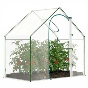 Invernadero pequeño de exterior con ventana y puerta, marco de acero, cubierta plástica impermeable anti-UV, 180x100x168 cm, transparente