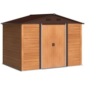 Caseta de jardín exterior metálica 4,84 m² 278x195x215 cm efecto madera natural y café