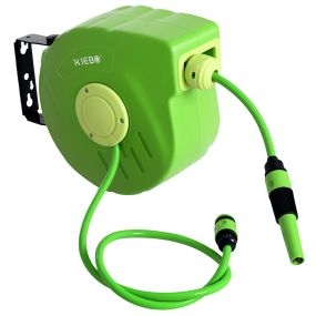 Carrete para manguera enrollable 10 m giratorio 180° con pistola de pulverización verde