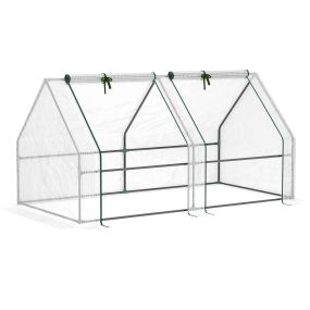 Invernadero de jardín 180x90x90 cm tipo caseta con 2 ventanas marco de acero y cubierta PE blanco