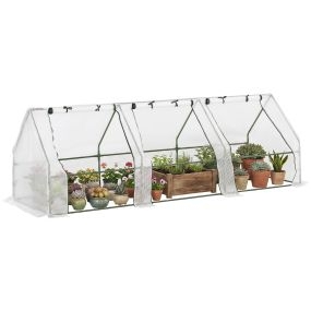 Invernadero de jardín exterior 270x90x90 cm tipo caseta con 3 ventanas marco de acero y cubierta PE 140g/㎡ blanco