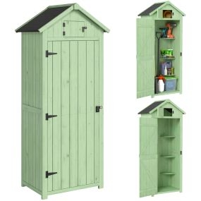 Armario de jardín de madera verde 77x54,2x179 cm con 3 estantes y 2 puertas con cerrojo