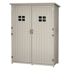 Cobertizo de madera para jardín con doble puerta, techo impermeable y compartimientos 127,5x50x164 cm