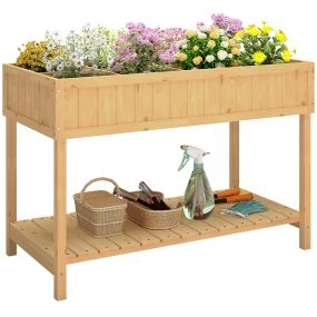 Huerto urbano de madera con estante inferior 110x46x76 cm natural