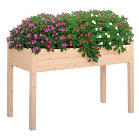 Huerto urbano elevado de madera con tela no tejida y 4 orificios de drenaje, natural, 122,5x56,5x76 cm