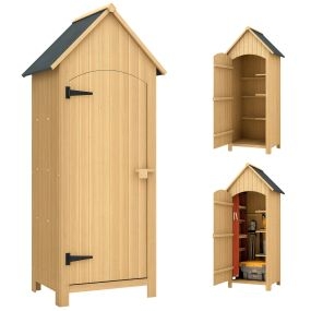 Caseta Jardín Exterior de Madera 77,5x54,2x179,5 cm 0,3 m² Cobertizo Jardín Exterior Armario para Almacenaje de Herramientas con 3 Estantes y 2 Puertas con Cerrojo para Patio Terraza Natural