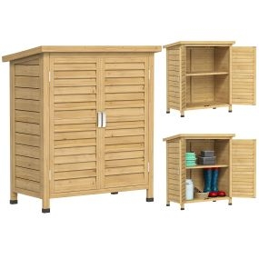 Cobertizo de almacenamiento de madera para jardín 87x46,5x96,5 cm con 2 estantes y techo inclinado