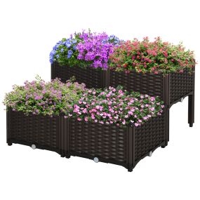 Juego de 4 jardineras de exterior cuadradas imitación mimbre marrón 40x40x26/44 cm