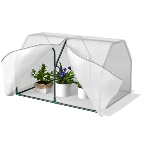 Invernadero de terraza 100x70x60 cm con cremallera, marco de acero y cubierta PE blanca