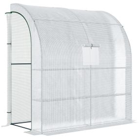 Invernadero pequeño de pared de exterior con 2 puertas, 3 niveles, acero y cubierta PE blanco 200x100x215 cm