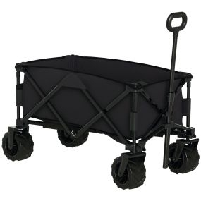 Carro de playa plegable con ruedas grandes y freno, manillar ajustable, negro