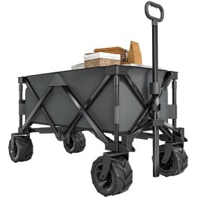 Carro de playa plegable con ruedas grandes y freno, manillar ajustable, gris oscuro
