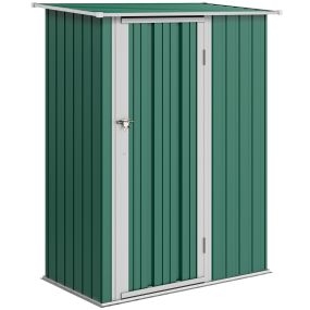 Caseta de jardín metálica verde 142x86x189 cm con puerta, cerradura y drenaje