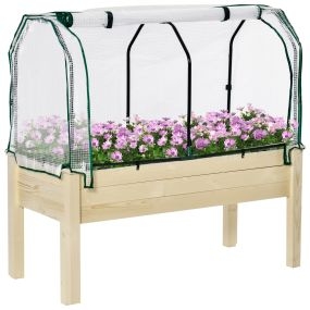 Huerto urbano elevado de madera 121x55x117 cm con cubierta de protección color natural