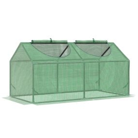 Invernadero de exterior 120x60x60 cm con 2 ventanas enrollables, cubierta PE 140 g/㎡, acero, verde