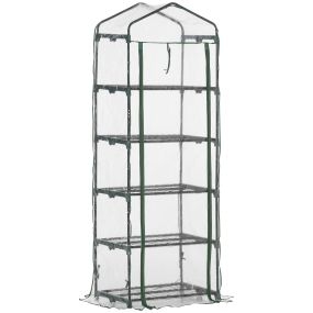 Invernadero de exterior 69x49x193 cm con 5 estantes, puerta enrollable y cubierta de PVC transparente