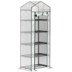 Invernadero exterior 69x49x193 cm con 5 estantes, puerta enrollable y cubierta PE transparente
