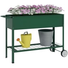 Mesa de cultivo 109x44x80 cm huerto urbano elevado con 2 ruedas estante y asa verde