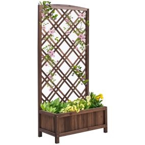 Jardinera con enrejado de madera marrón 60x30x122,5 cm para exterior, terraza, jardín y balcón