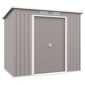 Caseta de jardín exterior metálica 2,4 m² 213x130x172 cm gris claro con puerta corredera, techo inclinado y 2 ventanas